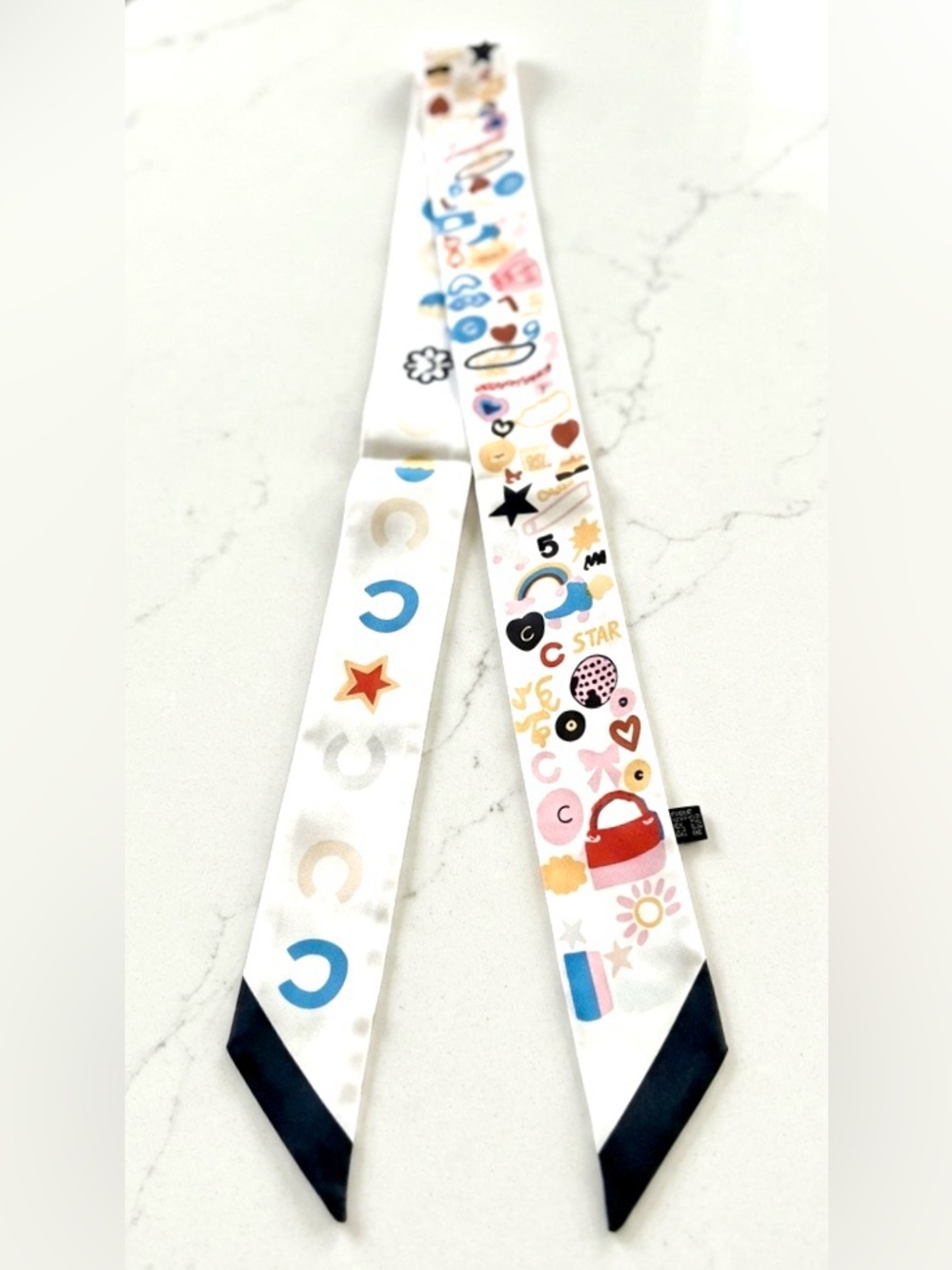 Retro Chic Skinny Scarf / Twilly – Whimsical Graphic Print - Picture 2 of 8